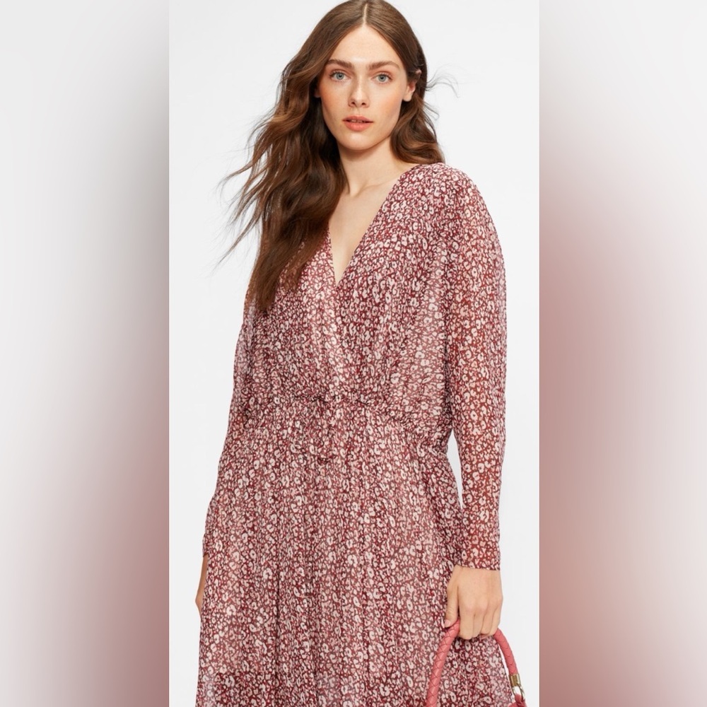 Ted Baker London VALLYY Floral Midi Dress Size 1 XS US 4 Burgundy Pink